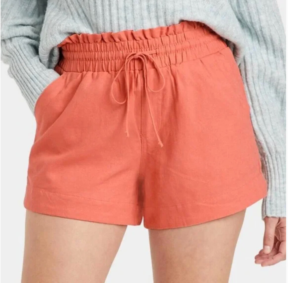 A New Day Linen Blend Pull On Shorts Womens Size Medium Coral Beachy High Rise